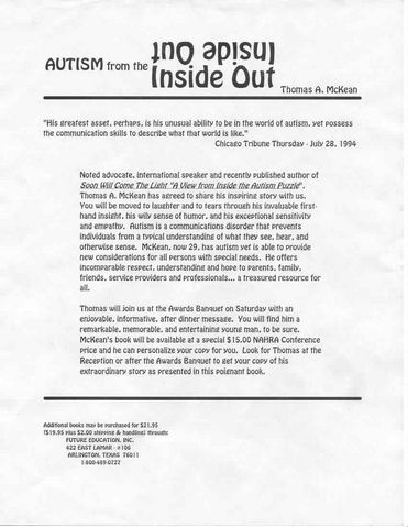 Autism from the Inside Out
Advertisement for the "Autism from the Inside Out" workshop.
